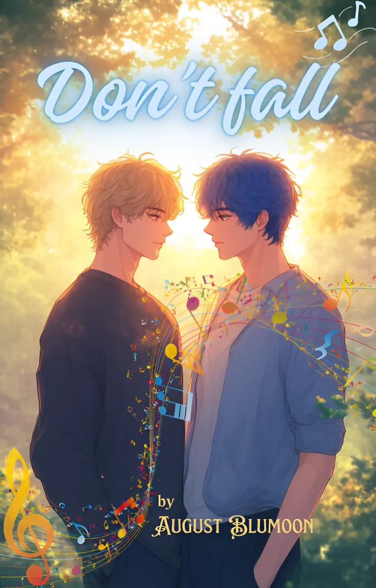 Cover image for "Don't Fall" novel: a touching romance story between a world-famous singer and a dedicated doctor.